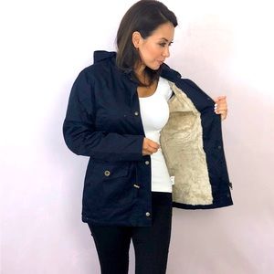 NWT Plus Size Classic Faux Fur Lines Cargo Jacket